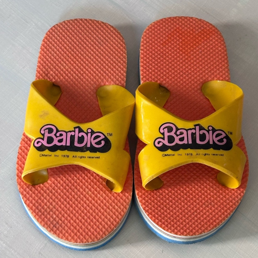 Vintage 1978 Barbie Kids Flip Flops - Yellow and Orange sandals
